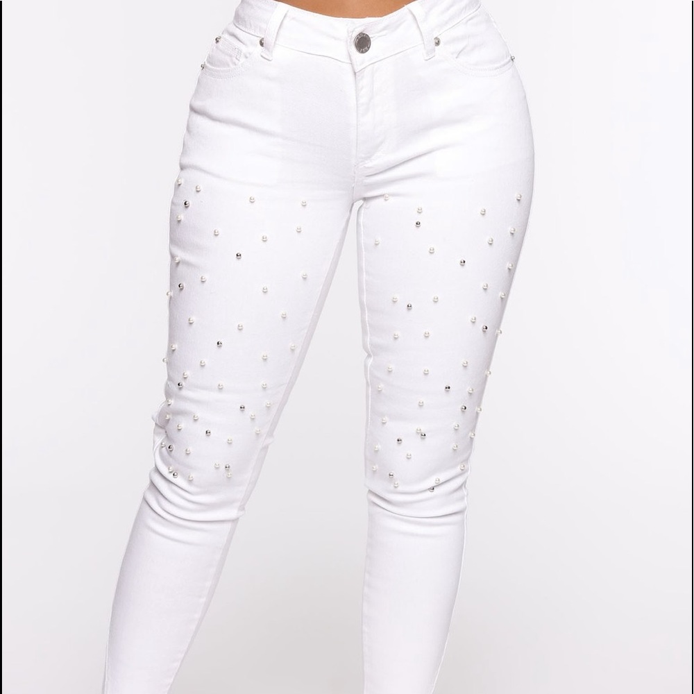 NET WHITE PEARL JEANS